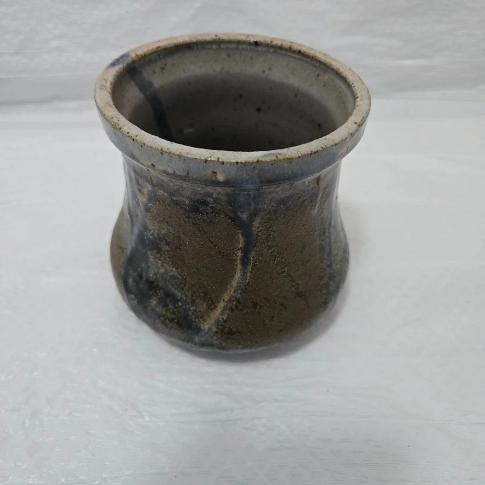 Signed CORA Studio Art Pottery Stoneware Vase Vessel Rustic Handmade Gray Glaze